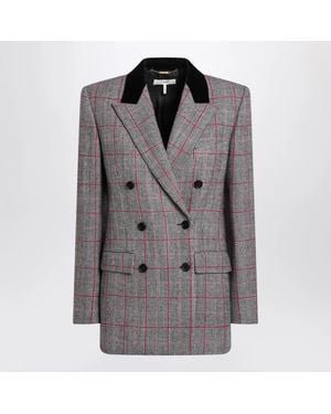 Chloé Checkered Wool Double-Breasted Blazer - Gray