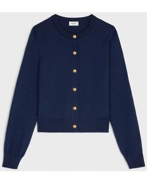 Celine Logo-Engraved Button Cardigan - Blue