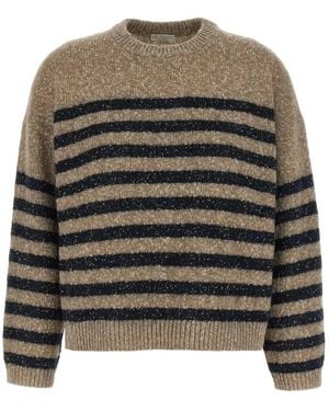 Brunello Cucinelli Sequin-Embellished Striped Sweater - Brown