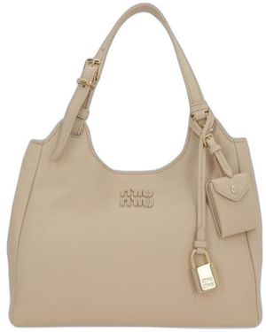 Miu Miu Grainy Leather Medium Shoulder Bag - Natural
