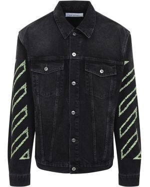 Off-White c/o Virgil Abloh Arrow Outline Denim Jacket With Irregular Diagonal Stitching - Black