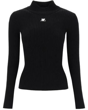 Courreges Courregès Roll Neck Ribbed Jumper - Black