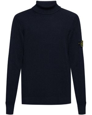 Stone Island Virgin Wool T-Neck - Blue