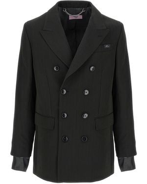 Martine Rose Striped Double-Breasted Blazer - Black