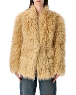 Isabel Marant Mylae Faux Fur Relaxed Jacket With Button Front & Welt Pockets - Natural