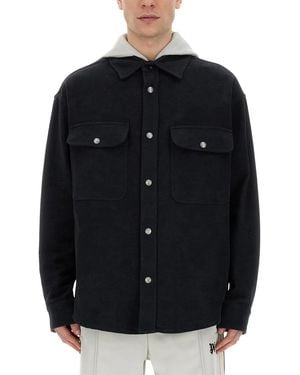Palm Angels Shirt-Jacket With Monogram - Black