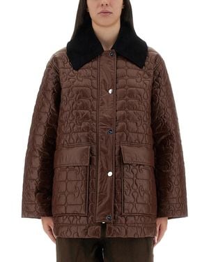 Ganni Quilted Midi Jacket - Brown