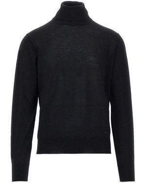 Emporio Armani Virgin Wool Turtleneck With Eagle Embroidery - Black