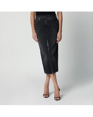 Haikure Washed Denim Skirt With Front Zip - Black