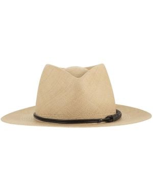 Brunello Cucinelli Straw Fedora With Precious Leather Band - Natural