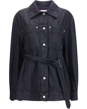 Dries Van Noten Cropped Cotton Jacket With Belt - Blue
