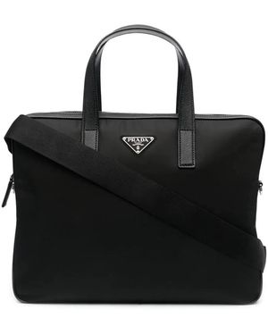 Prada Re-Nylon And Saffiano Briefcase - Black