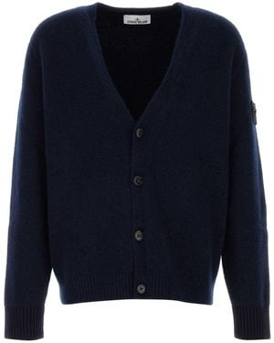 Stone Island V Neck Cardigan - Blue