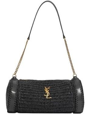 Saint Laurent Raffia And Leather Cassandre Shoulder Bag - Black