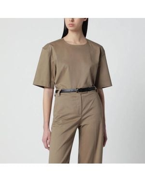 THE LATEST Shortsleeve Cognac Cotton Top - Natural
