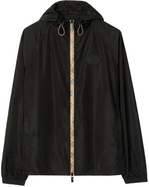 Burberry Hooded Jacket With Zip Closure - Black