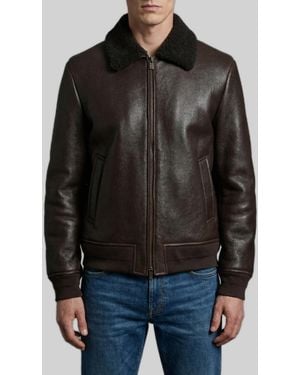 Salvatore Santoro Dark Leather Shearling Bomber Jacket - Black