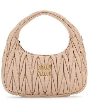 Miu Miu Wander Matelassé Nappa Leather Small Hobo Bag - Natural