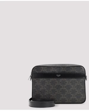 Celine Triomphe Textile Small Messenger Shoulder Bag - Black