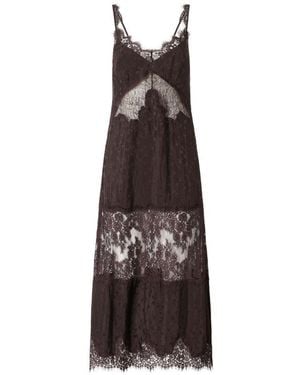 Pinko Jacquard Fabric And Lace Slipdress - Brown