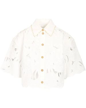 Zimmermann Mahon Embroidered Crop Shirt - White