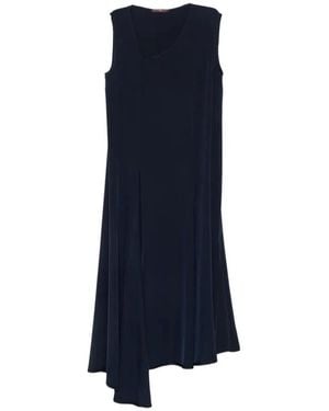 High Asymmetric-Neck Panelled Dress - Blue
