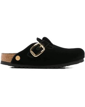Birkenstock Boston Big Buckle Velvet Mule - Black
