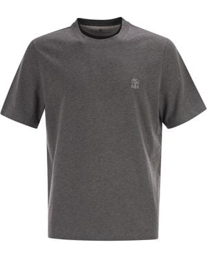 Brunello Cucinelli Crew-Neck Cotton Jersey T-Shirt With Printed Logo - Grey