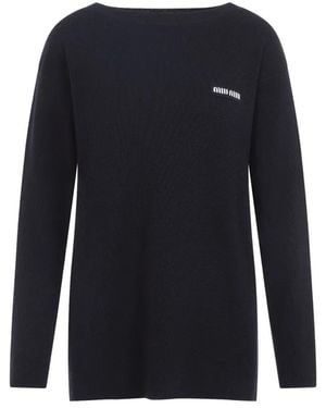 Miu Miu Bleu Boat-Neck Jumper - Blue