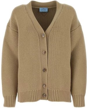 Prada Cappuccino Wool Blend Oversize Cardigan - Natural