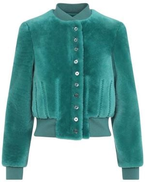 McQueen Lagoon Cropped Shearling Bomber Jacket - Green