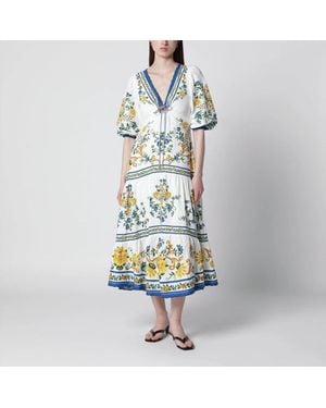 FARM Rio Emily Floral Tapestry Drawstring Midi Dress - White