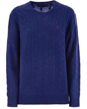 Polo Ralph Lauren Plaited Wool And Cashmere Crew-Neck - Blue