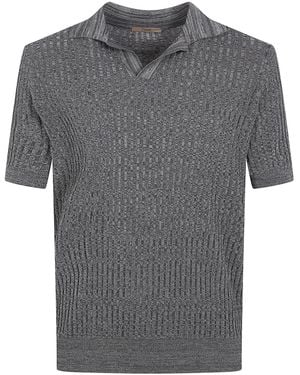 Nuur Short Sleeved Polo Neck Mouline T-Shirt - Grey