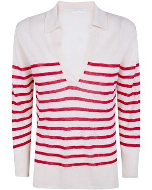 Majestic Oversized Linen 100 Stripes Polo Shirt - Red