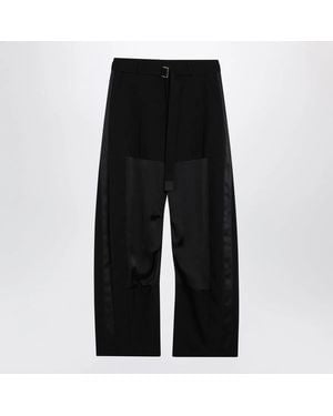 Sacai Wideleg Wool Trousers With Panels And Belt - Black