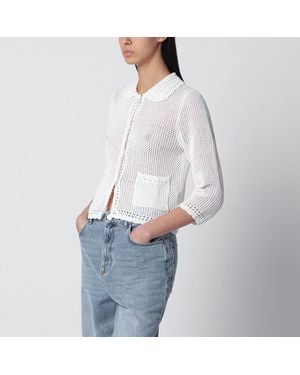 DUNST Ivory Openwork Linenblend Cardigan - Gray