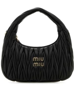 Miu Miu Wander Matelassé Nappa Leather Small Hobo Bag - Black