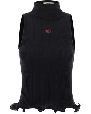 Fendi Logo Cotton Tank Top - Black