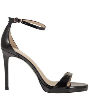 Stuart Weitzman Shiny Leather Platform Sandals With Stiletto Heel - Black