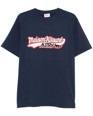 Autry X Maison Kitsune T-Shirt With Logo - Blue