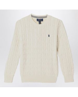 Polo Ralph Lauren Cream Cable-Knit Crewneck Sweater - White