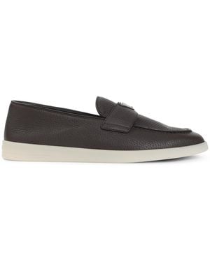 Prada Logo-Plaque Pebbled-Leather Loafers - Black