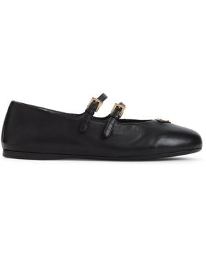 Prada Double-Buckle Leather Ballerinas - Black
