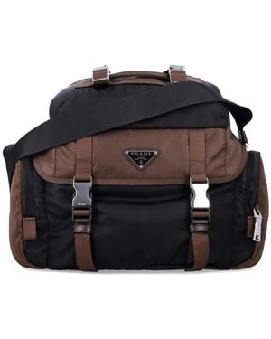 Prada Burnt Logo Large Crossbody Bag - Black