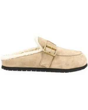 Prada Shearling-Lined Buckle-Fastening Mules - White