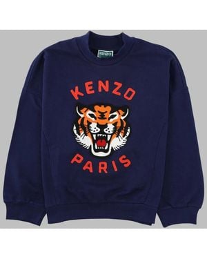 KENZO Felpa Con Stampa Tigre - Blue