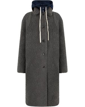 Miu Miu Long Fleece Coat - Black