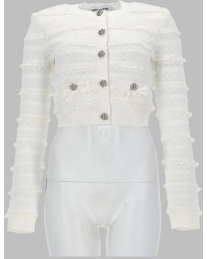 Self-Portrait Cardigan Traforato Con Strass - White