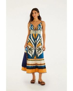 FARM Rio Long Dress With Tropical Graphics - Multicolour